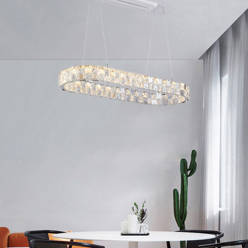Modern Luxury Stainless Steel LED Chandelier Ceiling Fan with Acrylic Crystal for Dining Room