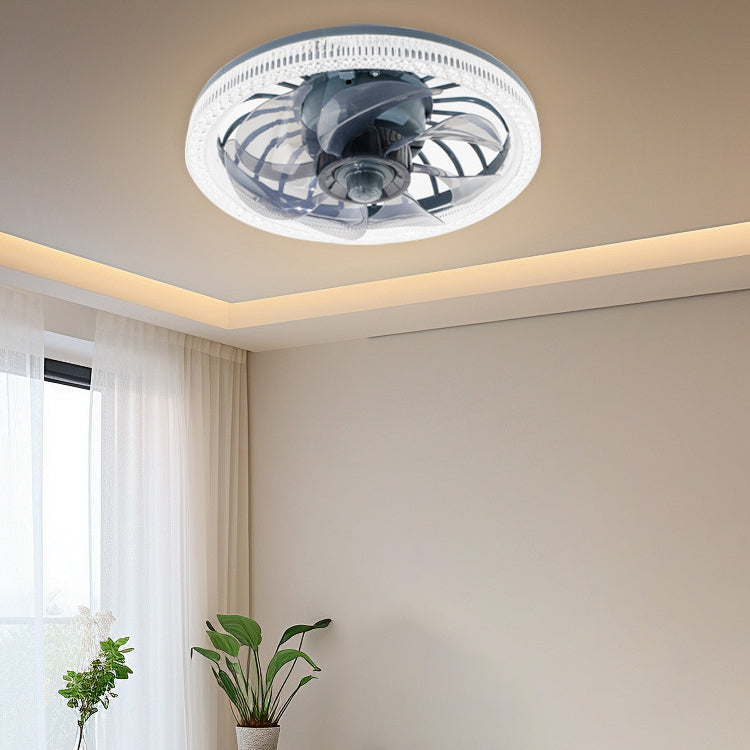 Modern Crystal LED Ceiling Fan Light - Flush Mount Design for Bedroom, Stylish and Energy-Efficient, Contemporary Indoor Lighting with Remote Control