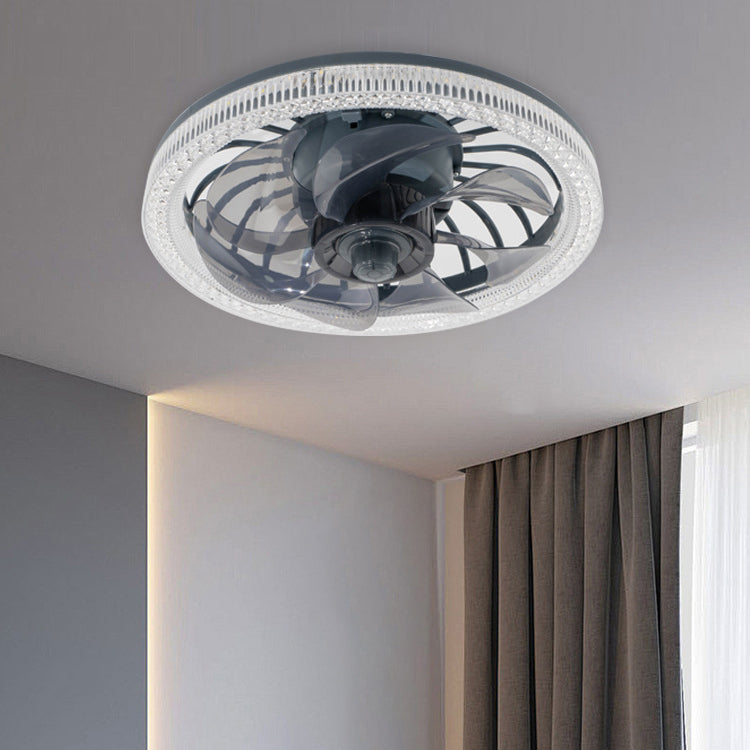 Modern Crystal LED Ceiling Fan Light - Flush Mount Design for Bedroom, Stylish and Energy-Efficient, Contemporary Indoor Lighting with Remote Control