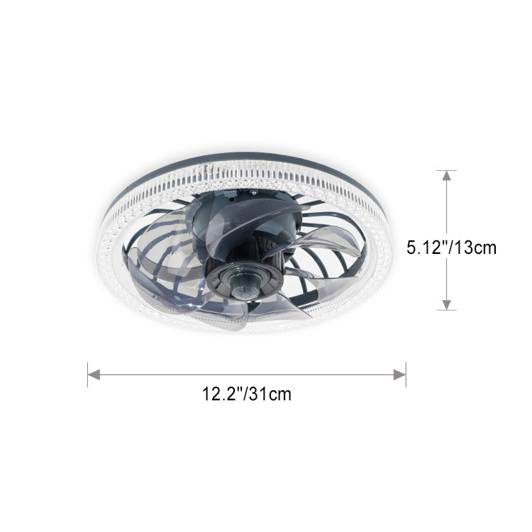 Modern Crystal LED Ceiling Fan Light - Flush Mount Design for Bedroom, Stylish and Energy-Efficient, Contemporary Indoor Lighting with Remote Control