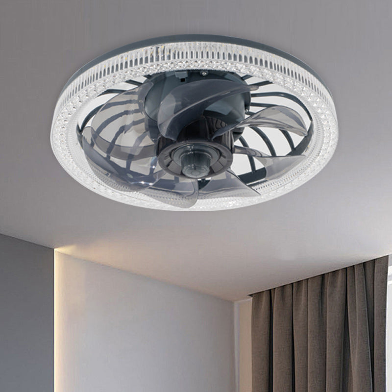 Modern Crystal LED Ceiling Fan Light - Flush Mount Design for Bedroom, Stylish and Energy-Efficient, Contemporary Indoor Lighting with Remote Control