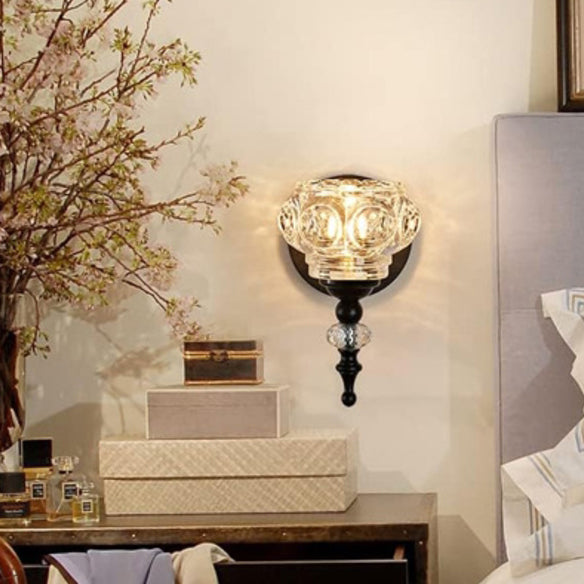 Contemporary Retro Iron Glass Round Petal Wall Sconce Vanity Light for Bathroom