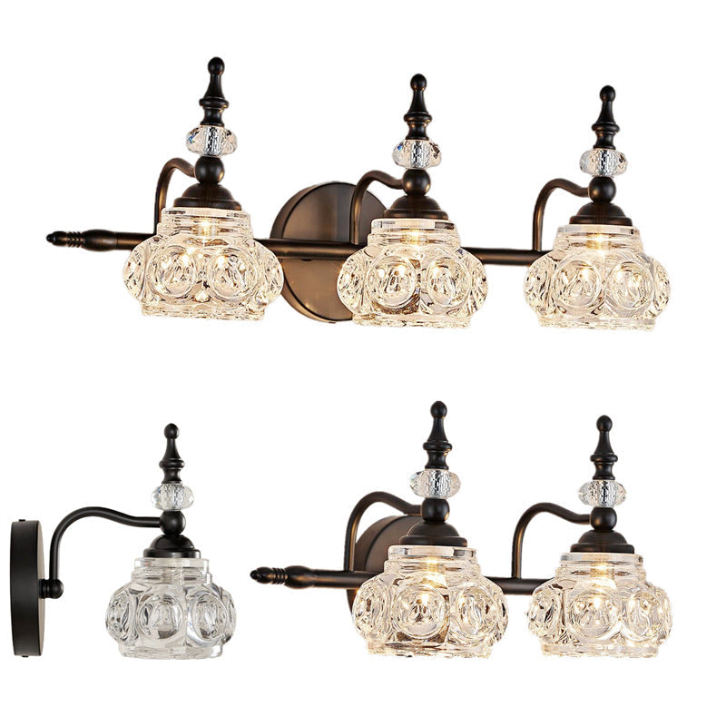 Contemporary Retro Iron Glass Round Petal Wall Sconce Vanity Light for Bathroom