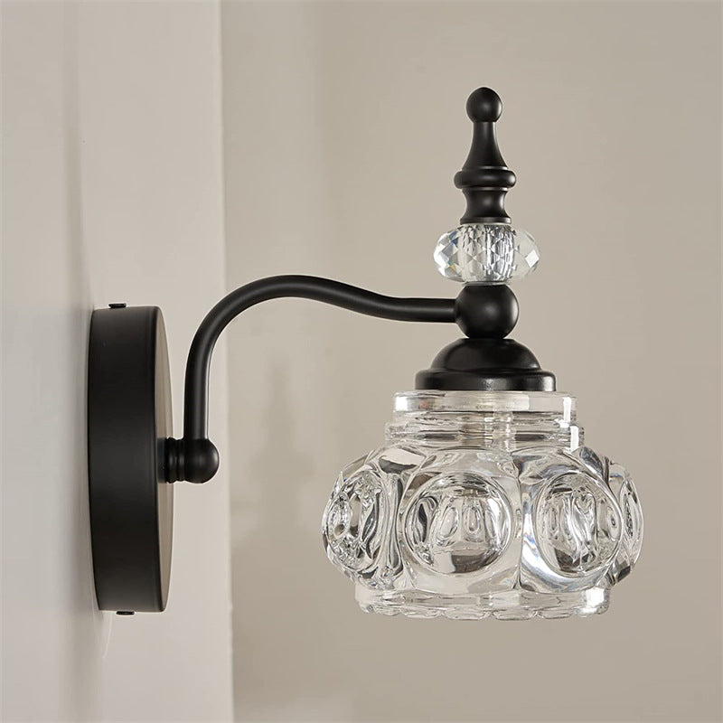Contemporary Retro Iron Glass Round Petal Wall Sconce Vanity Light for Bathroom