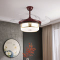 Traditional Chinese Sandalwood Ceiling Fan Light with LED Downrods, Stainless Steel & Acrylic Round Cymbidium Design for Living Room