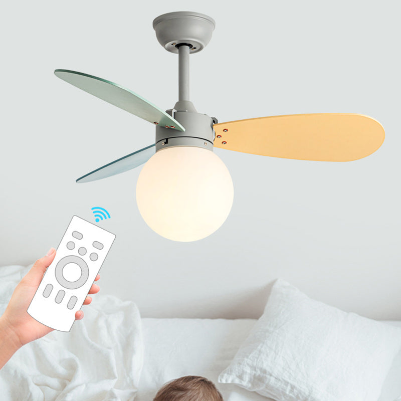 Contemporary Nordic Ceiling Fan Light - Wood, Iron, Acrylic, 1-Light, Downrod Design for Bedroom