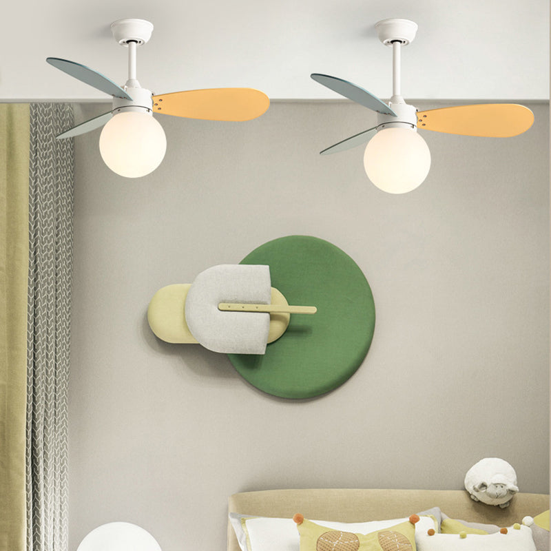 Contemporary Nordic Ceiling Fan Light - Wood, Iron, Acrylic, 1-Light, Downrod Design for Bedroom