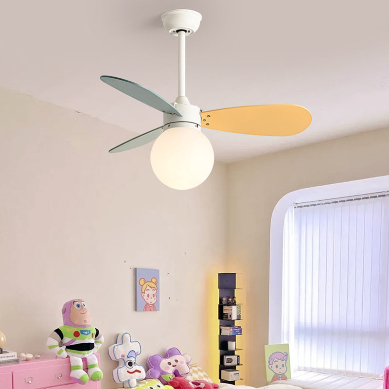 Contemporary Nordic Ceiling Fan Light - Wood, Iron, Acrylic, 1-Light, Downrod Design for Bedroom