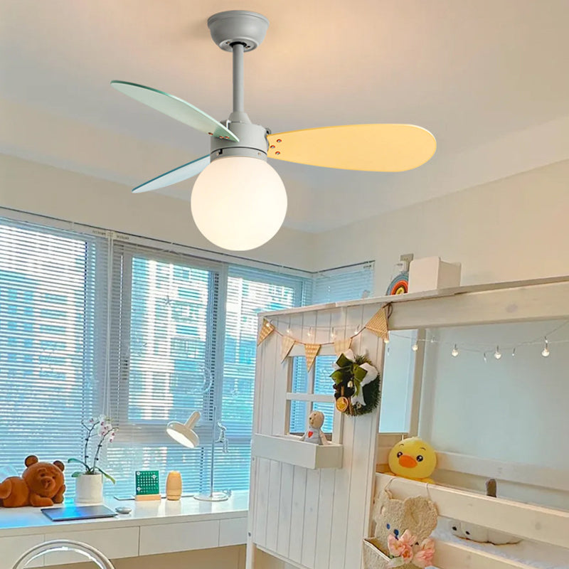 Contemporary Nordic Ceiling Fan Light - Wood, Iron, Acrylic, 1-Light, Downrod Design for Bedroom