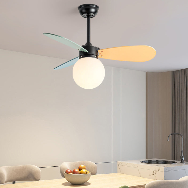 Contemporary Nordic Ceiling Fan Light - Wood, Iron, Acrylic, 1-Light, Downrod Design for Bedroom