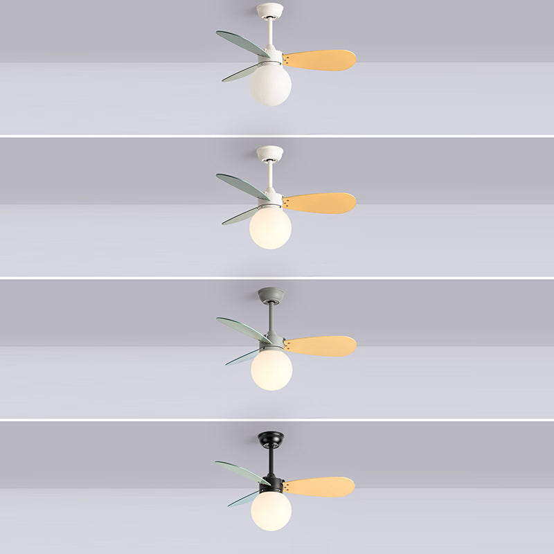 Contemporary Nordic Ceiling Fan Light - Wood, Iron, Acrylic, 1-Light, Downrod Design for Bedroom
