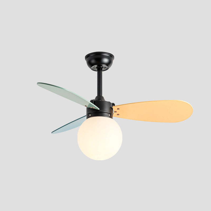 Contemporary Nordic Ceiling Fan Light - Wood, Iron, Acrylic, 1-Light, Downrod Design for Bedroom