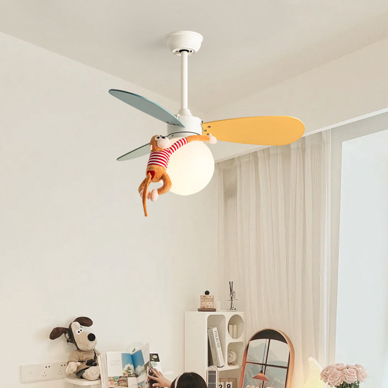 Contemporary Nordic Ceiling Fan Light - Wood, Iron, Acrylic, 1-Light, Downrod Design for Bedroom