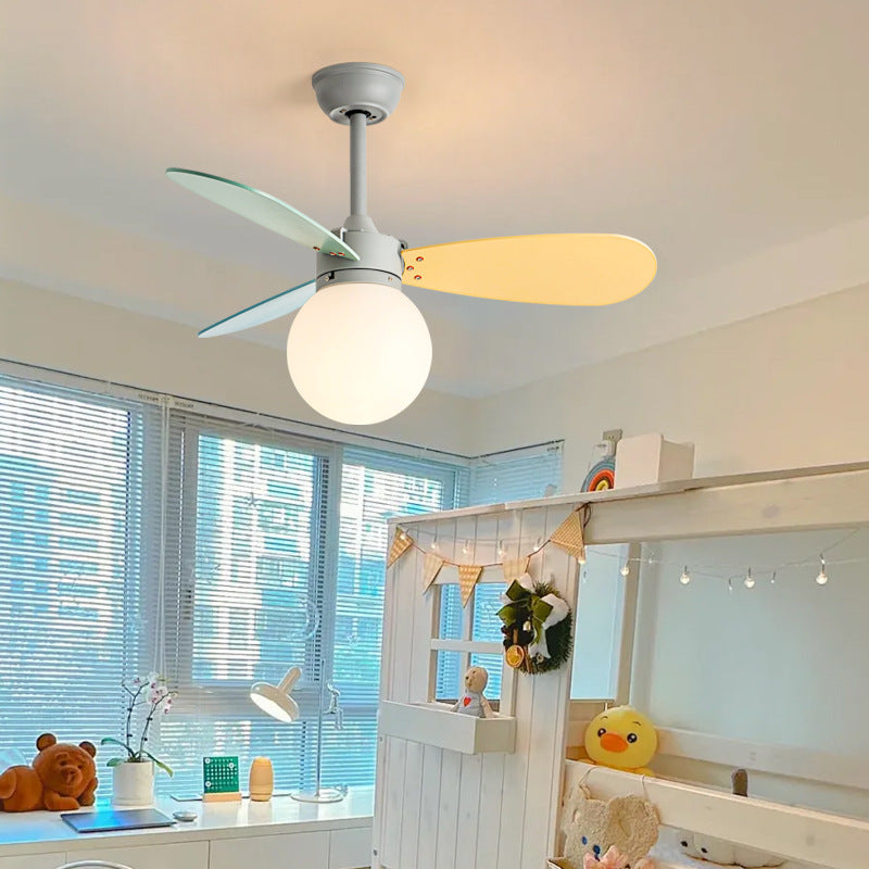 Contemporary Nordic Ceiling Fan Light - Wood, Iron, Acrylic, 1-Light, Downrod Design for Bedroom