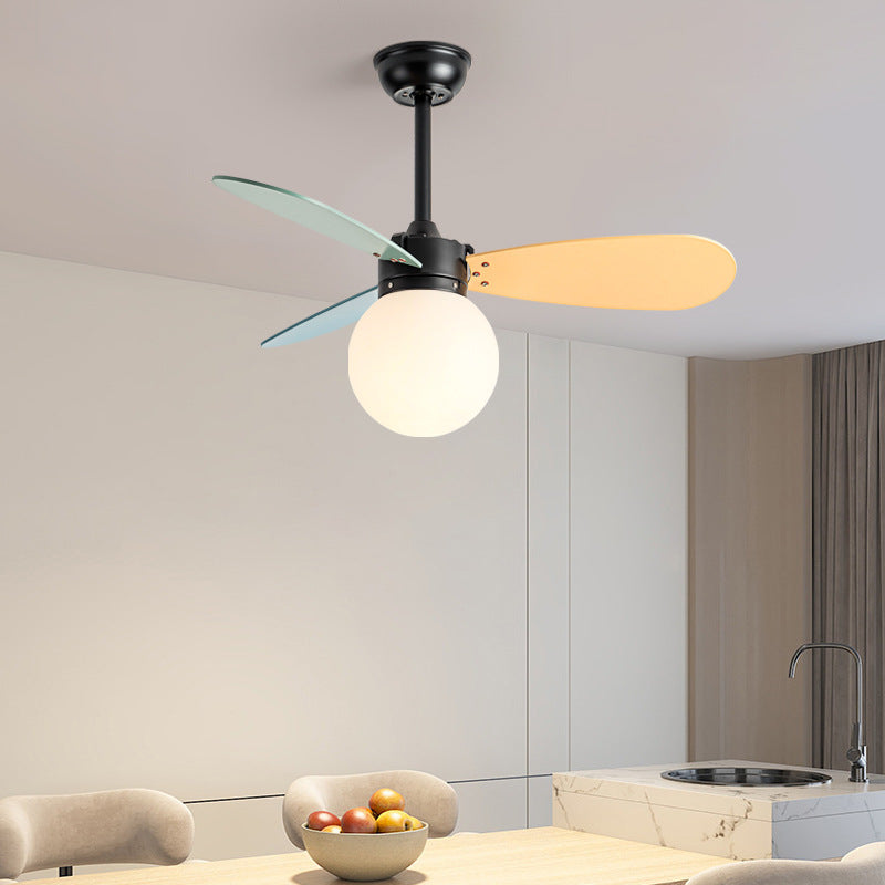 Contemporary Nordic Ceiling Fan Light - Wood, Iron, Acrylic, 1-Light, Downrod Design for Bedroom