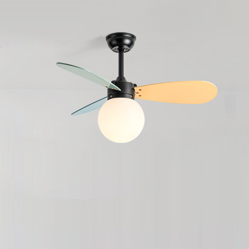 Contemporary Nordic Ceiling Fan Light - Wood, Iron, Acrylic, 1-Light, Downrod Design for Bedroom
