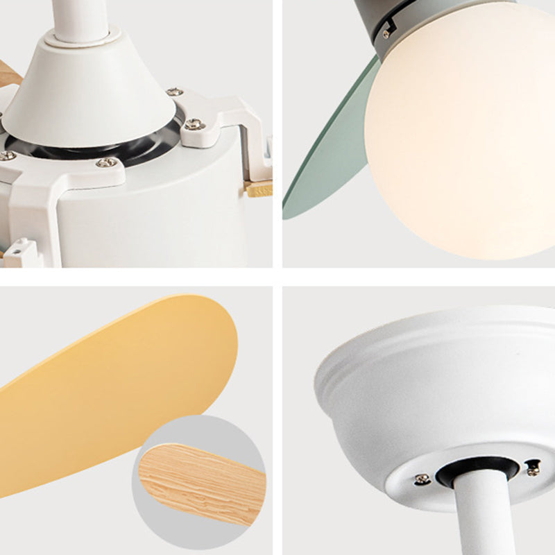 Contemporary Nordic Ceiling Fan Light - Wood, Iron, Acrylic, 1-Light, Downrod Design for Bedroom