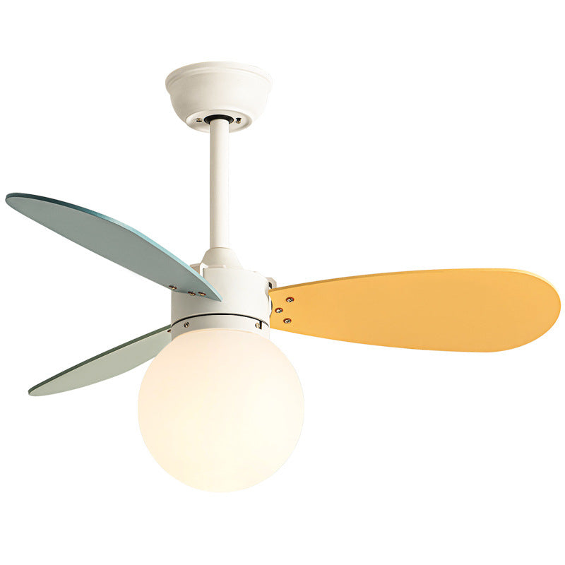 Contemporary Nordic Ceiling Fan Light - Wood, Iron, Acrylic, 1-Light, Downrod Design for Bedroom