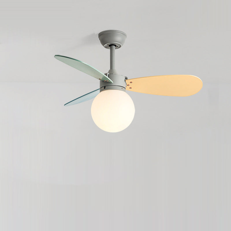 Contemporary Nordic Ceiling Fan Light - Wood, Iron, Acrylic, 1-Light, Downrod Design for Bedroom