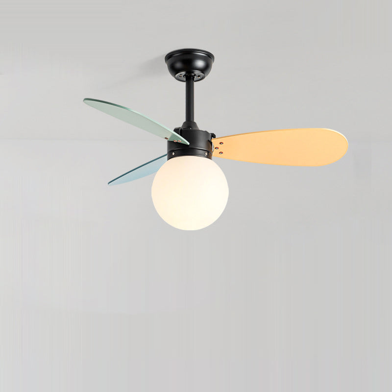 Contemporary Nordic Ceiling Fan Light - Wood, Iron, Acrylic, 1-Light, Downrod Design for Bedroom