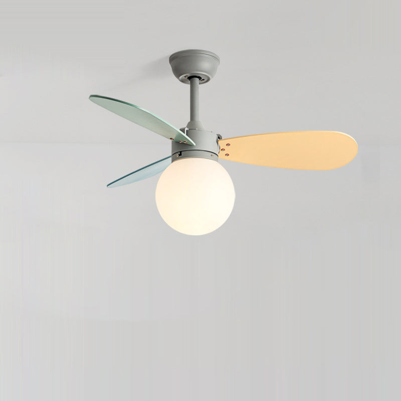 Contemporary Nordic Ceiling Fan Light - Wood, Iron, Acrylic, 1-Light, Downrod Design for Bedroom