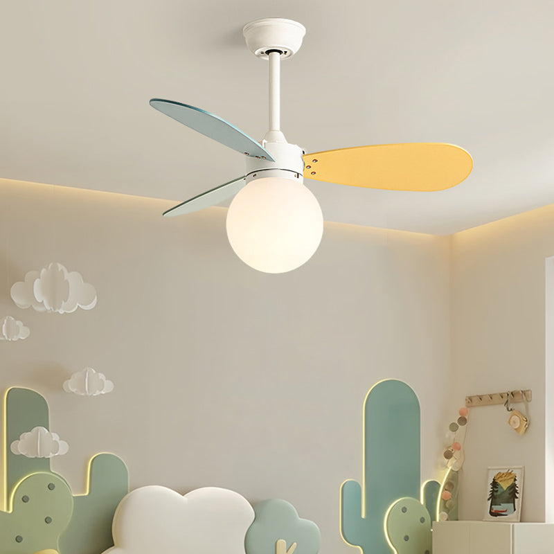 Contemporary Nordic Ceiling Fan Light - Wood, Iron, Acrylic, 1-Light, Downrod Design for Bedroom