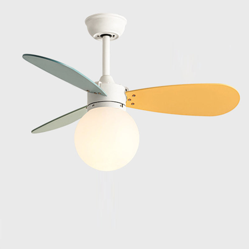 Contemporary Nordic Ceiling Fan Light - Wood, Iron, Acrylic, 1-Light, Downrod Design for Bedroom