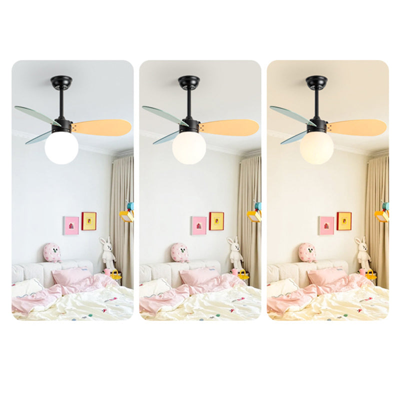 Contemporary Nordic Ceiling Fan Light - Wood, Iron, Acrylic, 1-Light, Downrod Design for Bedroom
