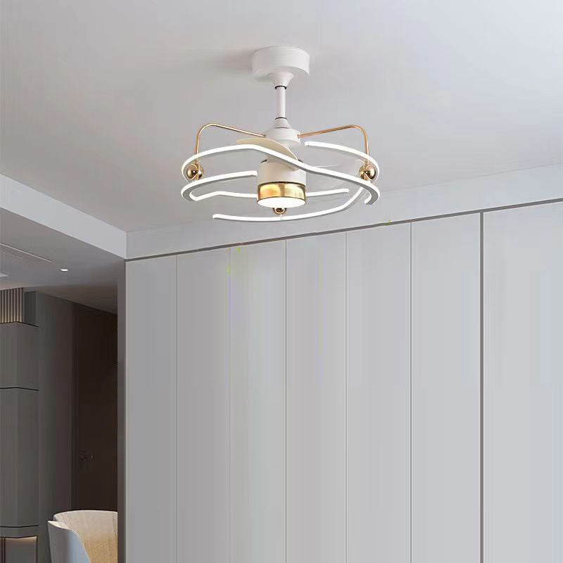 Contemporary Nordic LED Ceiling Fan Light - Round Tornado Design in Iron, Aluminum, and Acrylic for Bedroom 

Transform your bedroom with this sleek Contemporary Nordic LED Ceiling Fan Light featuring a unique round tornado design. Crafted from durable ir