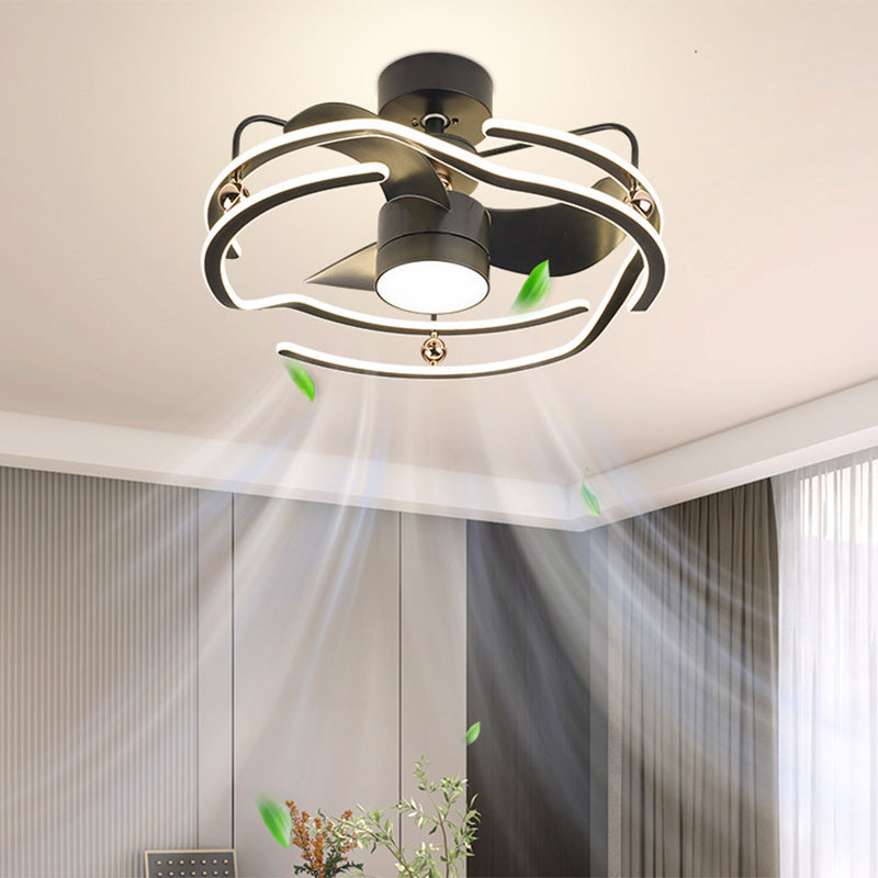 Contemporary Nordic LED Ceiling Fan Light - Round Tornado Design in Iron, Aluminum, and Acrylic for Bedroom 

Transform your bedroom with this sleek Contemporary Nordic LED Ceiling Fan Light featuring a unique round tornado design. Crafted from durable ir