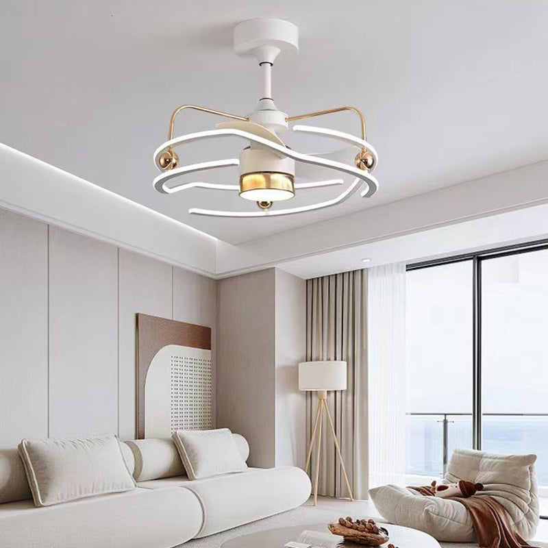 Contemporary Nordic LED Ceiling Fan Light - Round Tornado Design in Iron, Aluminum, and Acrylic for Bedroom 

Transform your bedroom with this sleek Contemporary Nordic LED Ceiling Fan Light featuring a unique round tornado design. Crafted from durable ir