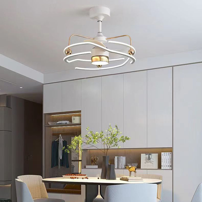Contemporary Nordic LED Ceiling Fan Light - Round Tornado Design in Iron, Aluminum, and Acrylic for Bedroom 

Transform your bedroom with this sleek Contemporary Nordic LED Ceiling Fan Light featuring a unique round tornado design. Crafted from durable ir