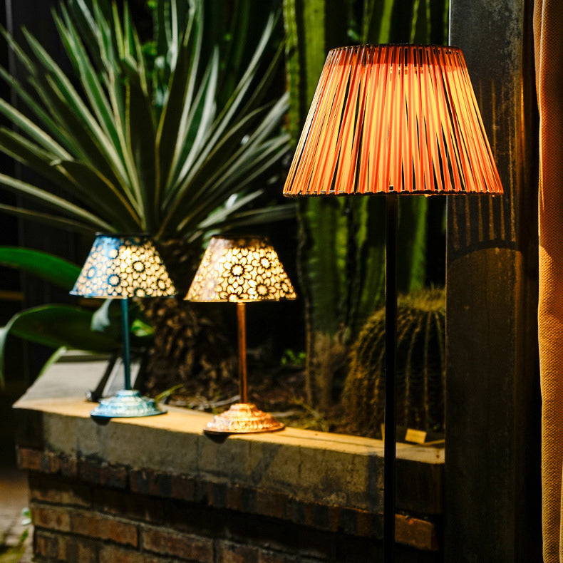 Traditional Japanese Solar LED Outdoor Lamp - Waterproof Conic Weaving Design for Garden & Patio