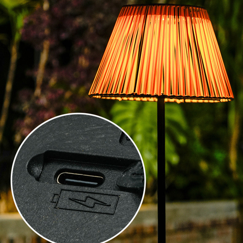 Traditional Japanese Solar LED Outdoor Lamp - Waterproof Conic Weaving Design for Garden & Patio
