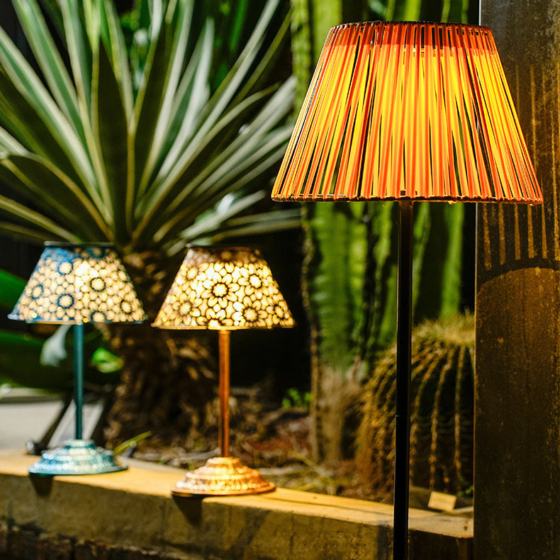 Traditional Japanese Solar LED Outdoor Lamp - Waterproof Conic Weaving Design for Garden & Patio