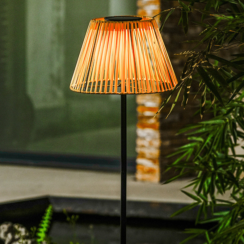 Traditional Japanese Solar LED Outdoor Lamp - Waterproof Conic Weaving Design for Garden & Patio