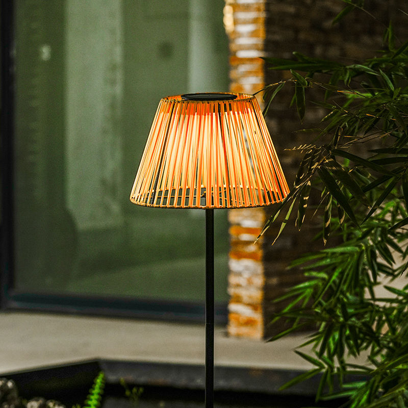 Traditional Japanese Solar LED Outdoor Lamp - Waterproof Conic Weaving Design for Garden & Patio