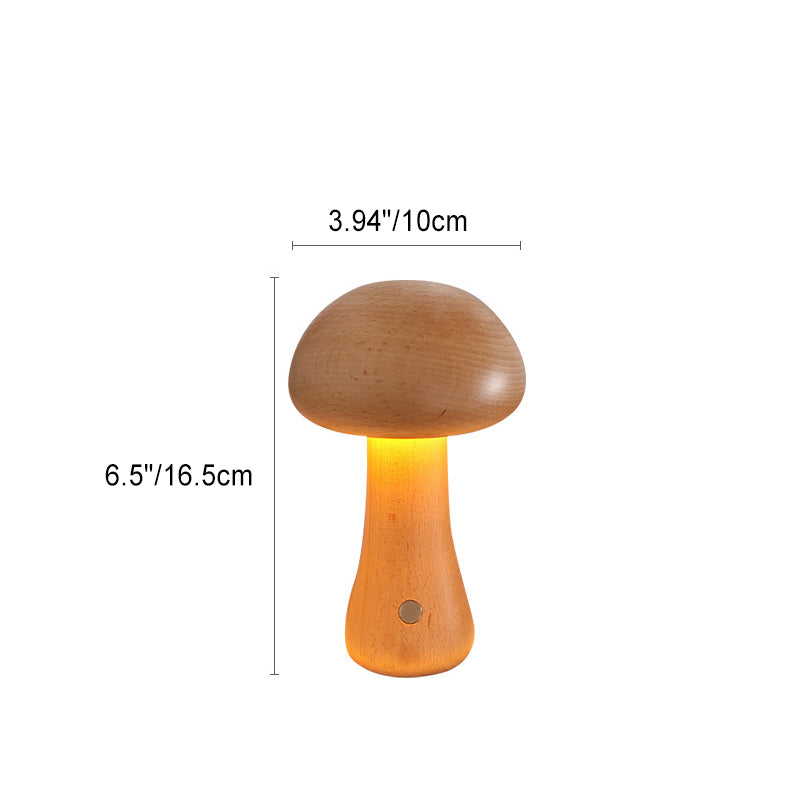 Contemporary Scandinavian Solid Wood Mushroom LED Table Lamp Night Light