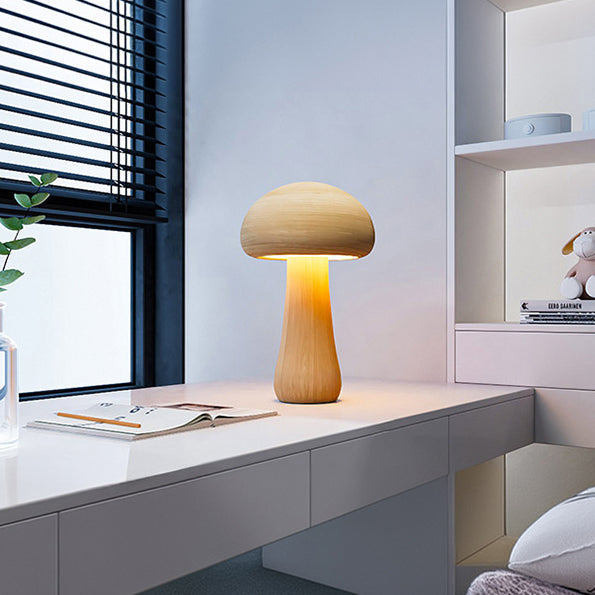 Contemporary Scandinavian Solid Wood Mushroom LED Table Lamp Night Light