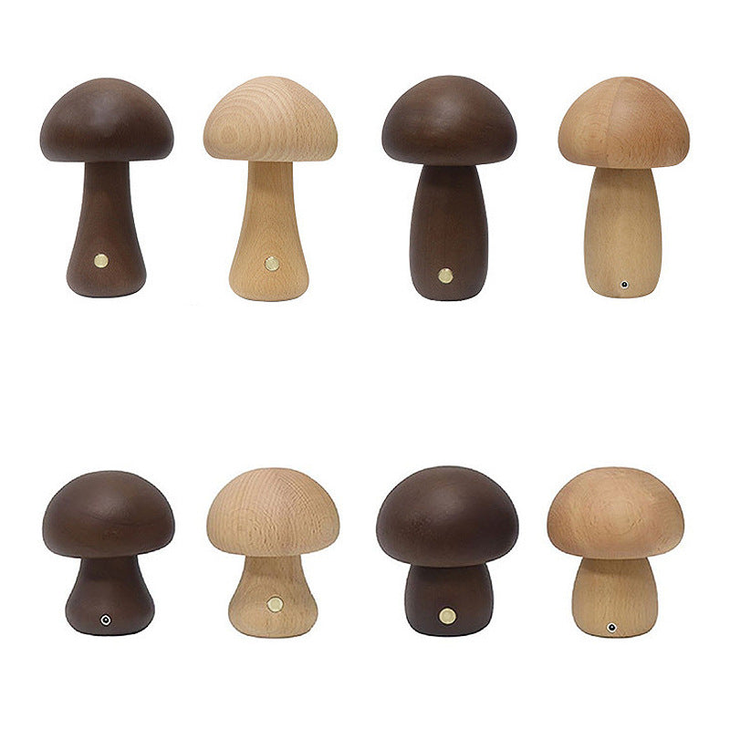 Contemporary Scandinavian Rechargeable Solid Wood Mushroom LED Table Lamp Night Light for Bedside, Modern Nightstand Lamp, Eco-Friendly Wood Decor, USB Rechargeable Reading Light, Adjustable Brightness Bedroom Lighting, Minimalist Design Home Accessory, W