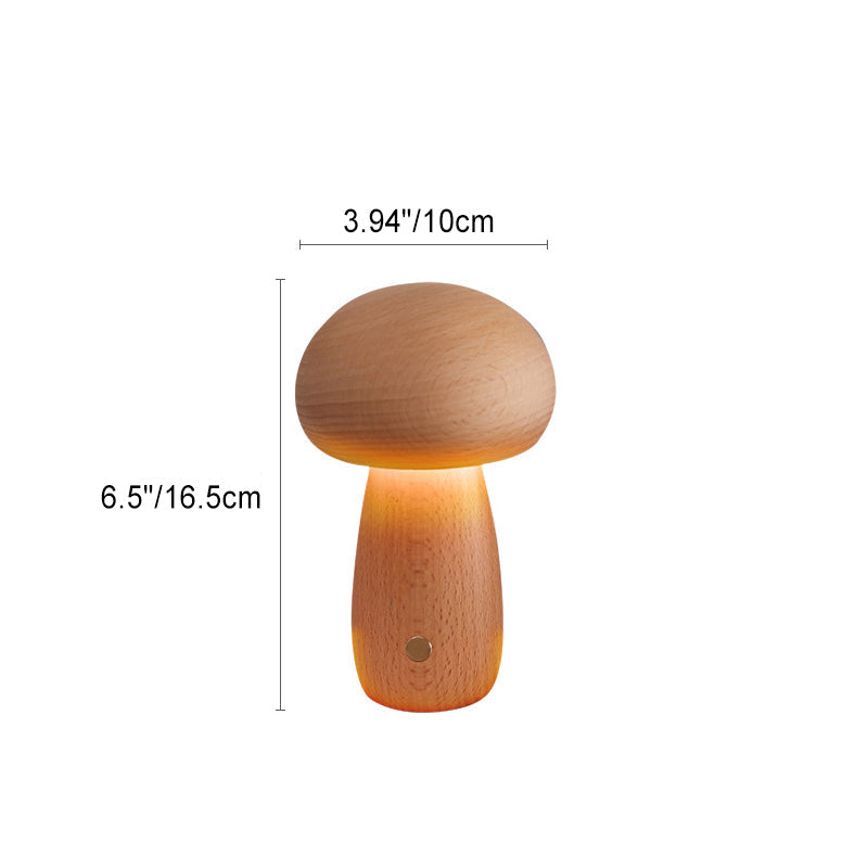 Contemporary Scandinavian Rechargeable Solid Wood Mushroom LED Table Lamp Night Light for Bedside, Modern Nightstand Lamp, Eco-Friendly Wood Decor, USB Rechargeable Reading Light, Adjustable Brightness Bedroom Lighting, Minimalist Design Home Accessory, W
