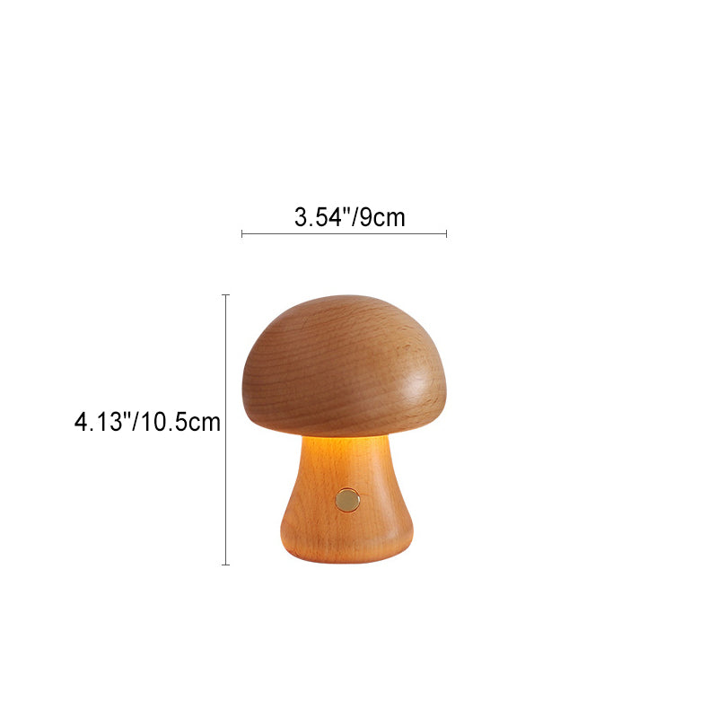 Contemporary Scandinavian Solid Wood Mushroom LED Table Lamp Night Light