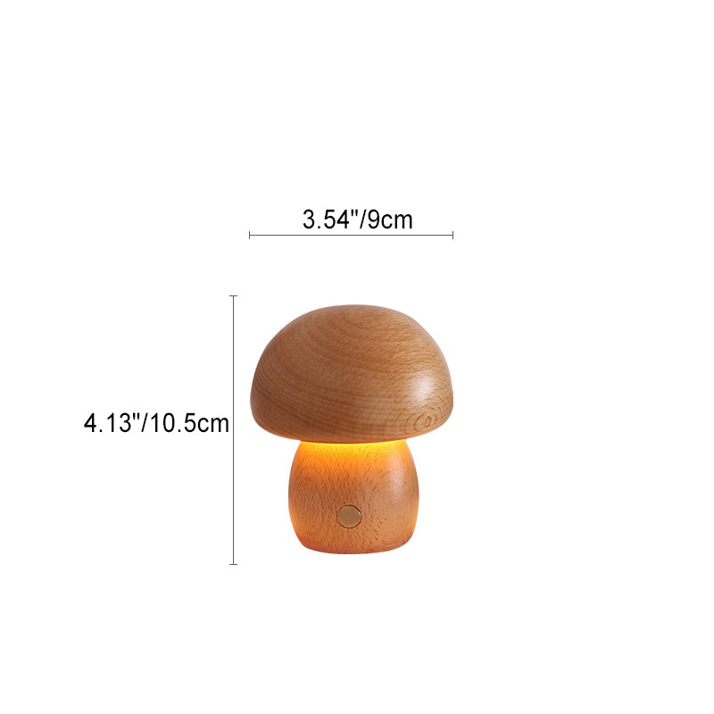 Contemporary Scandinavian Solid Wood Mushroom LED Table Lamp Night Light