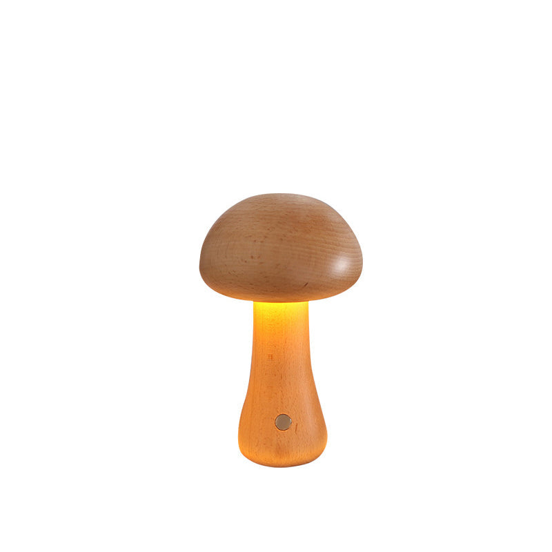 Contemporary Scandinavian Solid Wood Mushroom LED Table Lamp Night Light