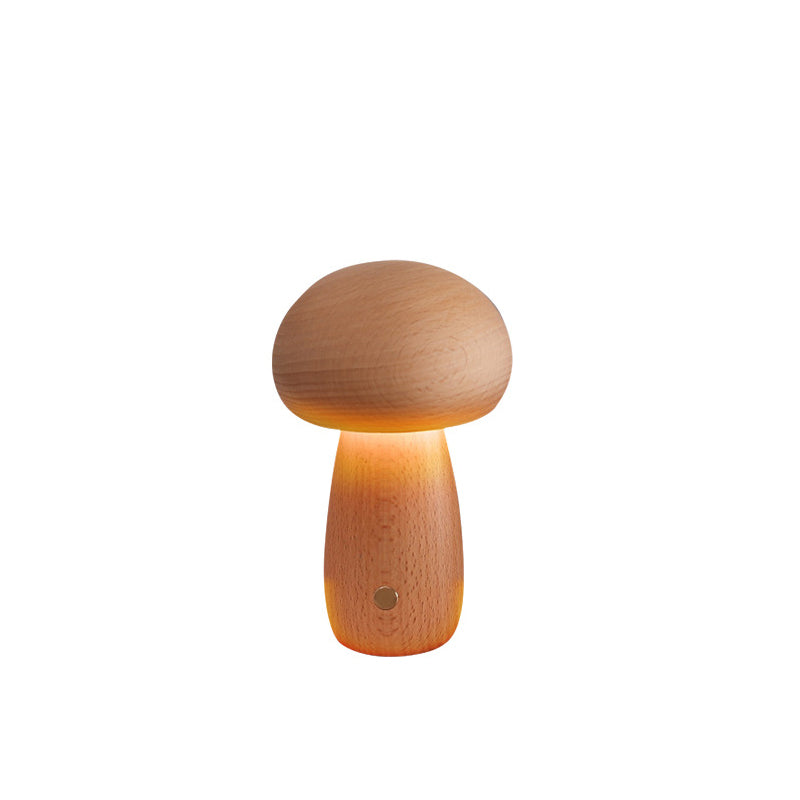 Contemporary Scandinavian Rechargeable Solid Wood Mushroom LED Table Lamp Night Light for Bedside, Modern Nightstand Lamp, Eco-Friendly Wood Decor, USB Rechargeable Reading Light, Adjustable Brightness Bedroom Lighting, Minimalist Design Home Accessory, W