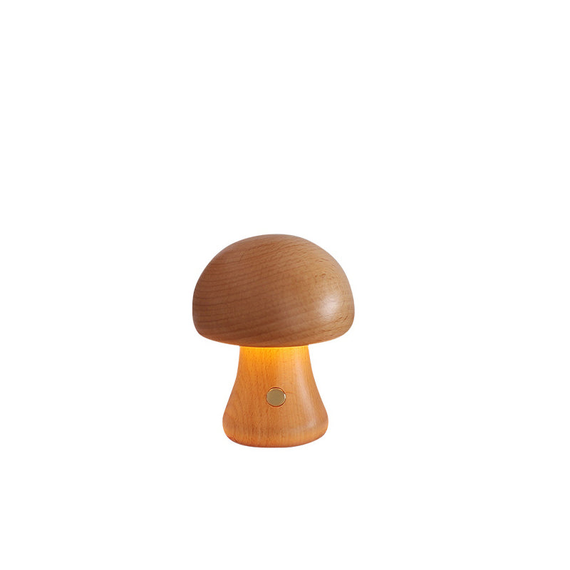 Contemporary Scandinavian Solid Wood Mushroom LED Table Lamp Night Light