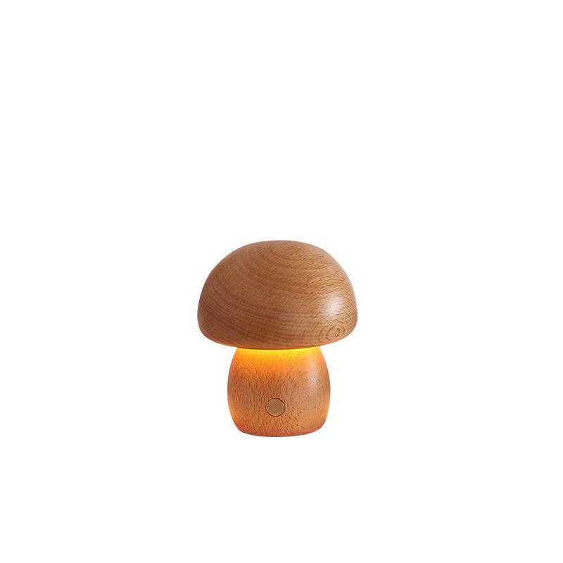 Contemporary Scandinavian Rechargeable Solid Wood Mushroom LED Table Lamp Night Light for Bedside, Modern Nightstand Lamp, Eco-Friendly Wood Decor, USB Rechargeable Reading Light, Adjustable Brightness Bedroom Lighting, Minimalist Design Home Accessory, W
