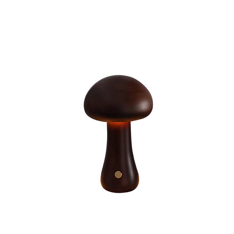 Contemporary Scandinavian Rechargeable Solid Wood Mushroom LED Table Lamp Night Light for Bedside, Modern Nightstand Lamp, Eco-Friendly Wood Decor, USB Rechargeable Reading Light, Adjustable Brightness Bedroom Lighting, Minimalist Design Home Accessory, W