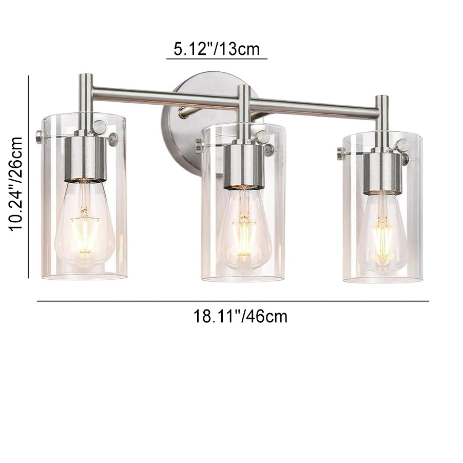 Contemporary Industrial Metal Glass Cylinder 3-Light Wall Sconce Vanity Light for Bathroom