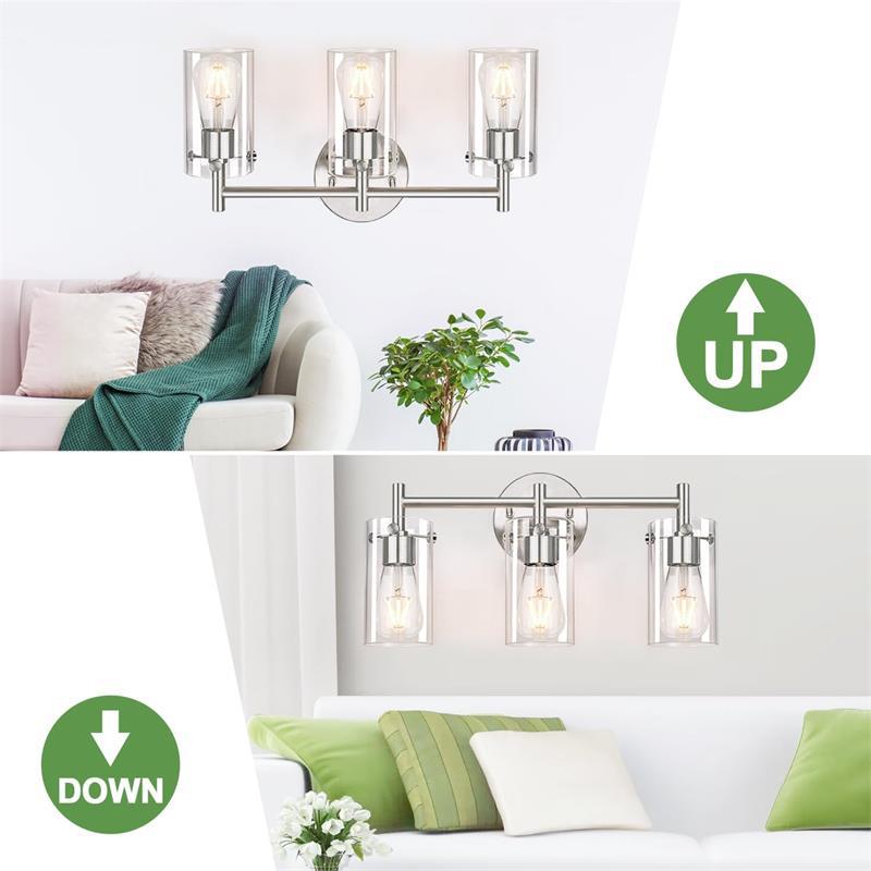 Contemporary Industrial Metal Glass Cylinder 3-Light Wall Sconce Vanity Light for Bathroom
